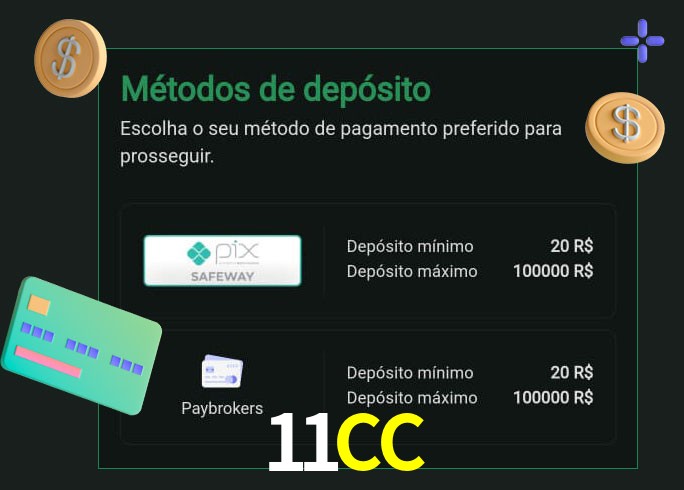 O cassino 11CC oferece uma grande variedade de métodos de pagamento